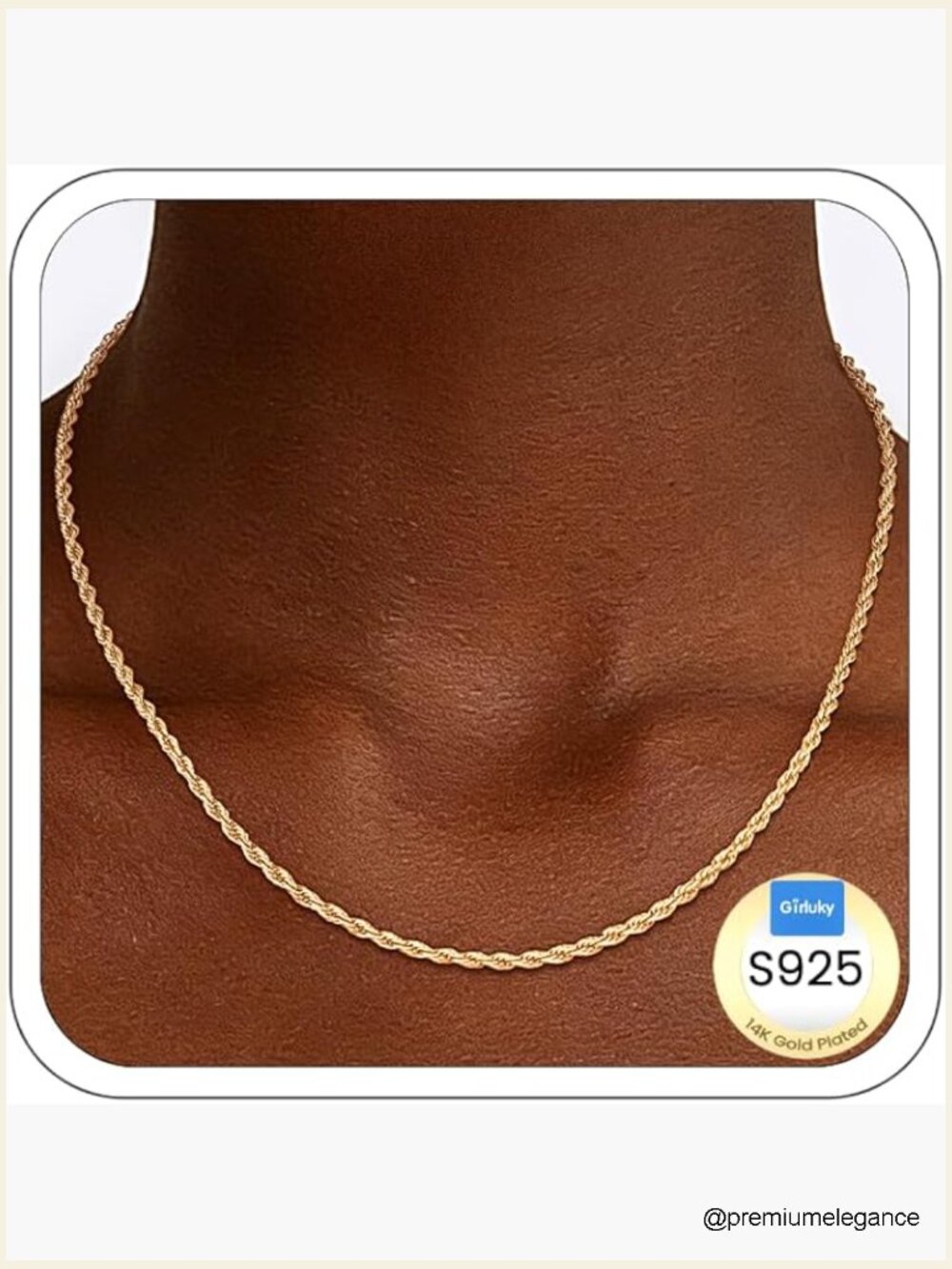 2mm 925 Sterling Silver Rope Chain Necklace 14K Gold Plated Lobster Clasp 16-26